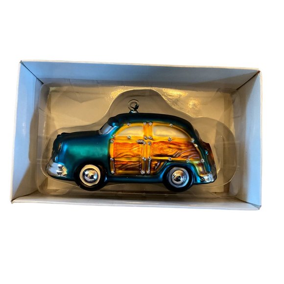DEPT 56 MERCURY GLASS CHRISTMAS ORNAMENT WOODY STATION WAGON HANDPAINTED - Picture 2 of 6
